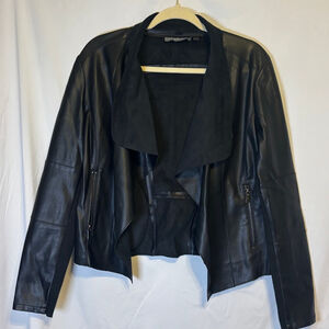 Bagatelle Black Faux Leather Draped Open Front Moto Jacket Size M